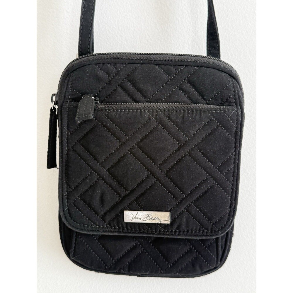 ✿ Vera Bradley Black Quilted Crossbody Bag Zip Top Lightweight Travel Purse